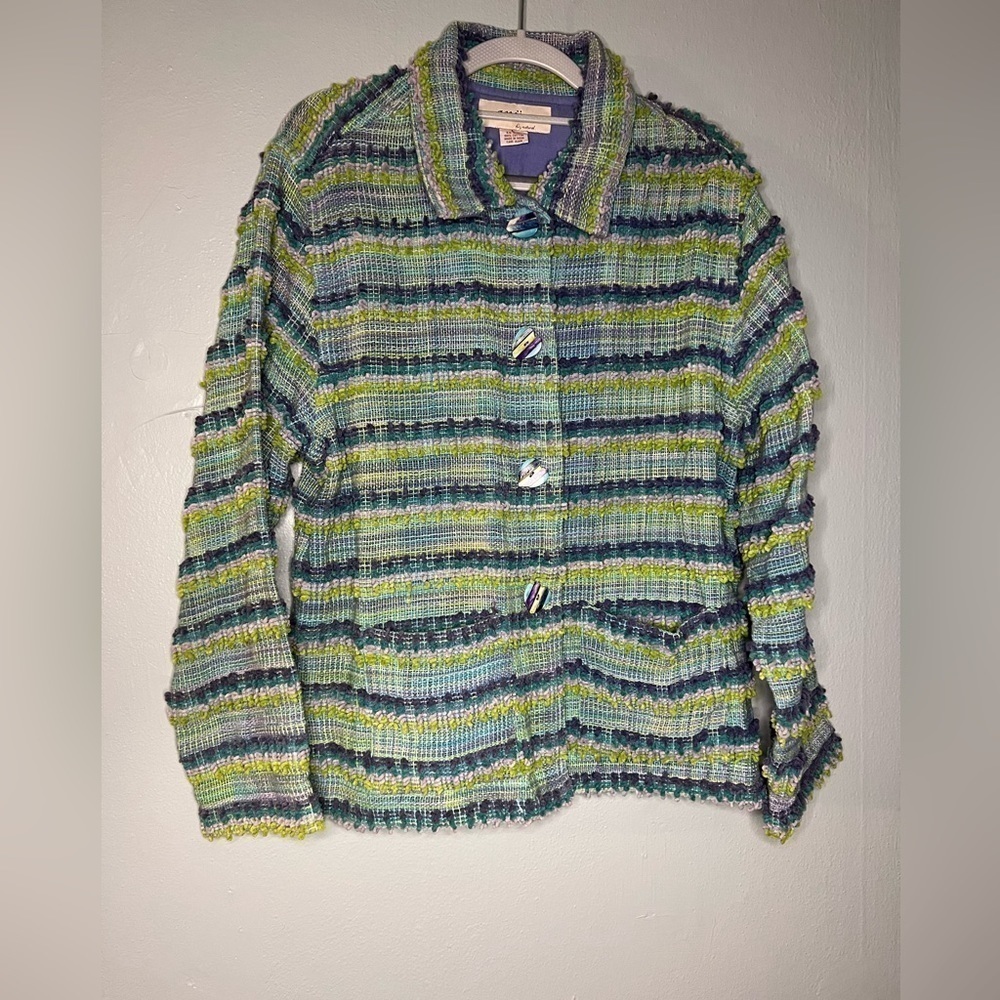 Anü by Natural Rainbow Green Rainbow‎ Muppet Carpet Blazer with Heart Buttons